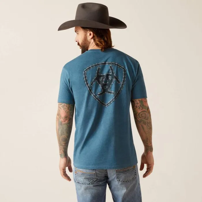 Ariat TShirts and Polos Men Ariat Western Wire TShirt Steel Blue Heather