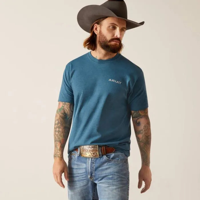 Ariat TShirts and Polos Men Ariat Western Wire TShirt Steel Blue Heather Ariat TShirts and Polos Men Ariat Western Wire TShirt Steel Blue Heather