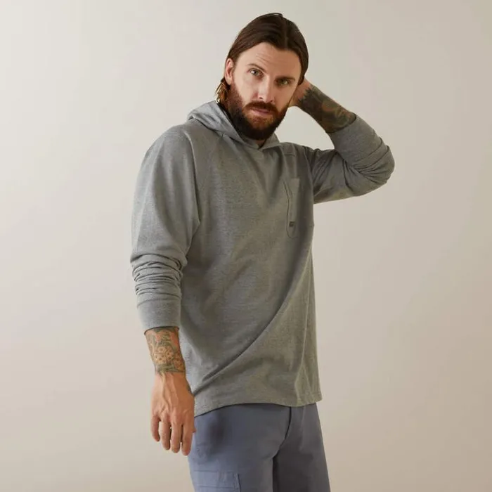 Ariat TShirts and Polos Men Rebar Cotton Strong Hooded TShirt Heather Grey