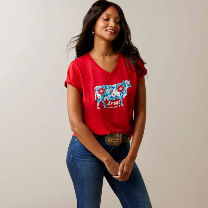 Ariat TShirts and Tops Women Flower Cow TShirt Equestrian Red