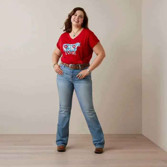 Ariat TShirts and Tops Women Flower Cow TShirt Equestrian Red Ariat TShirts and Tops Women Flower Cow TShirt Equestrian Red