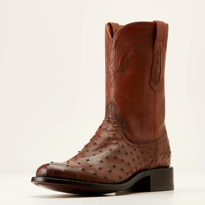 Ariat Western Boots Men Bench Made Clanton Western Boot Bourbon Full Quill Ostrich