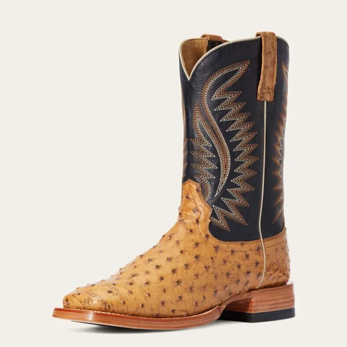 Ariat Western Boots Men Gallup Western Boot Tan Full Quill Ostrich