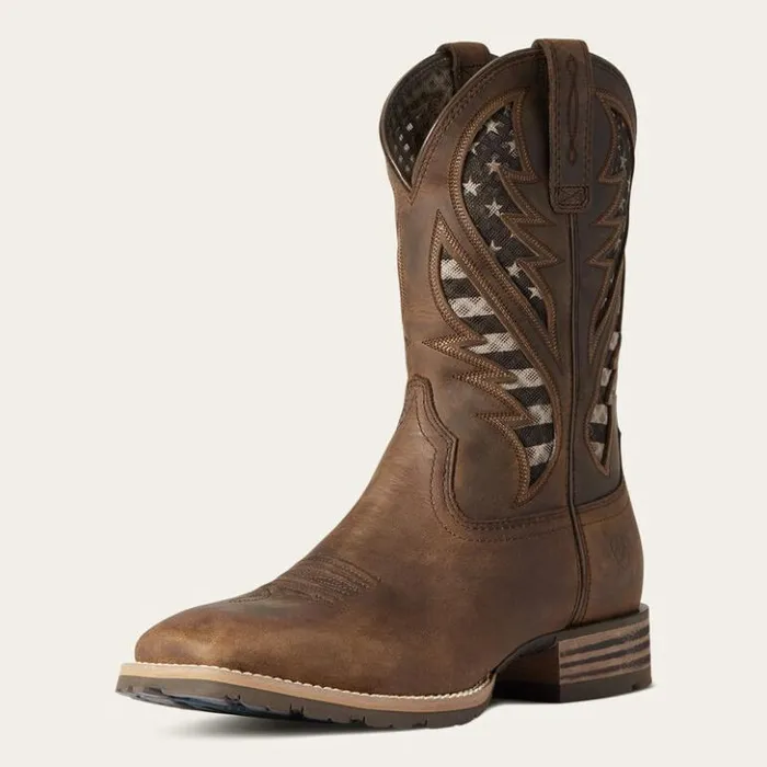 Ariat Western Boots Men Hybrid VentTEK Western Boot Distressed Brown