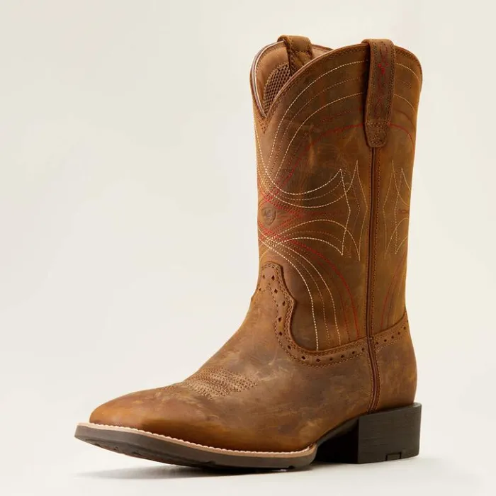 Ariat Western Boots Men Sport Wide Square Toe Cowboy Boot Distressed Brown