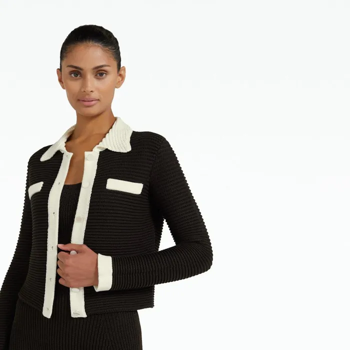 Artemis Dark Mocha and Ivory Crochet Jacket Women Safiyaa Jackets and Coats