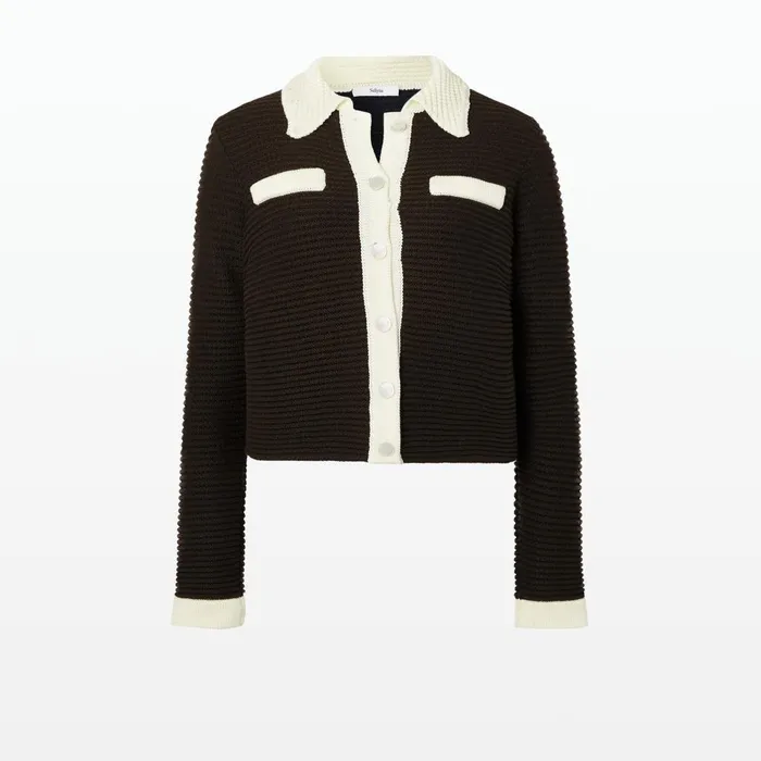 Artemis Dark Mocha and Ivory Crochet Jacket Women Safiyaa Jackets and Coats