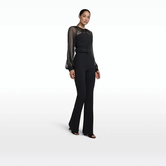 Aternia Black Jumpsuit With Buckle Belt Women Safiyaa Jumpsuits
