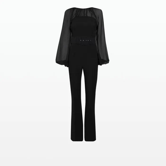 Aternia Black Jumpsuit With Buckle Belt Women Safiyaa Jumpsuits