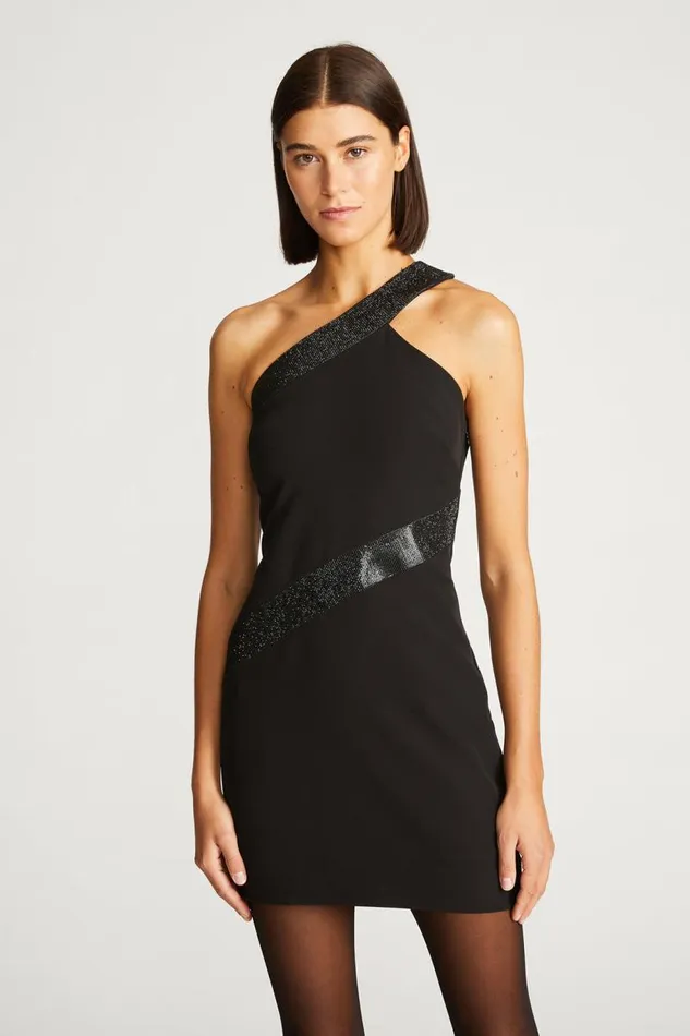 Auriel Dress In Stretch Crepe Black Women Halston Cocktail
