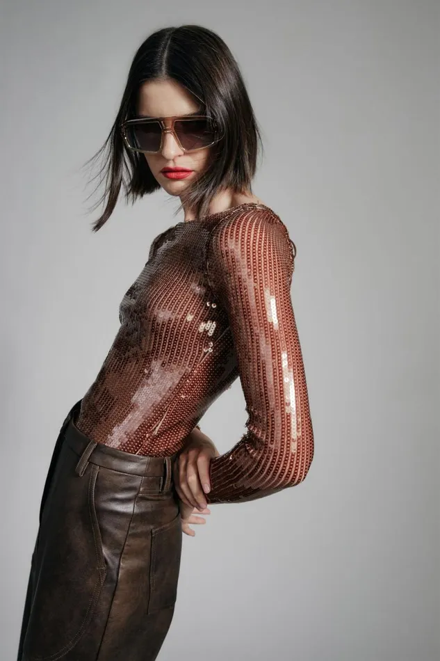 Bardot Bodysuits Brenna Sequin Bodysuit In Chocolate Chocolate 8211 Women