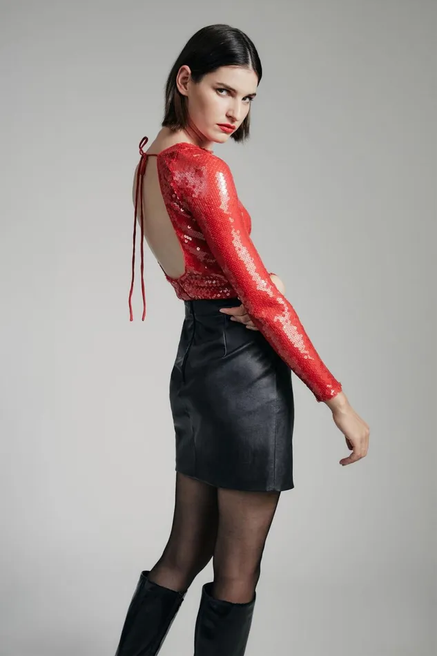 Bardot Bodysuits Brenna Sequin Bodysuit In Deep Red Deep Red 8211 Women