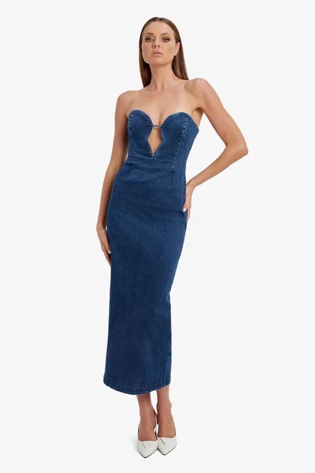 Bardot Day To Night Dresses Eleni Denim Midi Dress In Dark Dark 8211 Women Bardot Day To Night Dresses Eleni Denim Midi Dress In Dark Dark 8211 Women