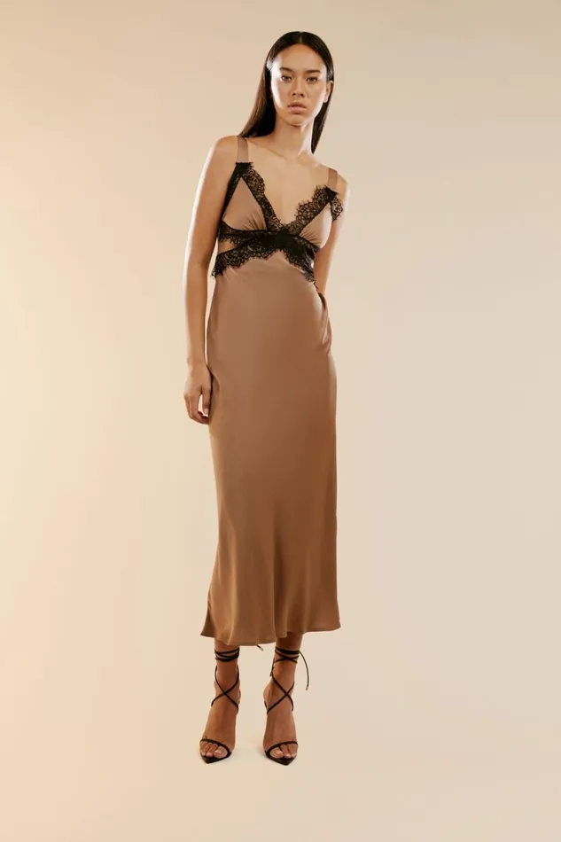 Bardot Occasion Dresses Delta Satin Midi Dress In Bronze Bronze 8211 Women