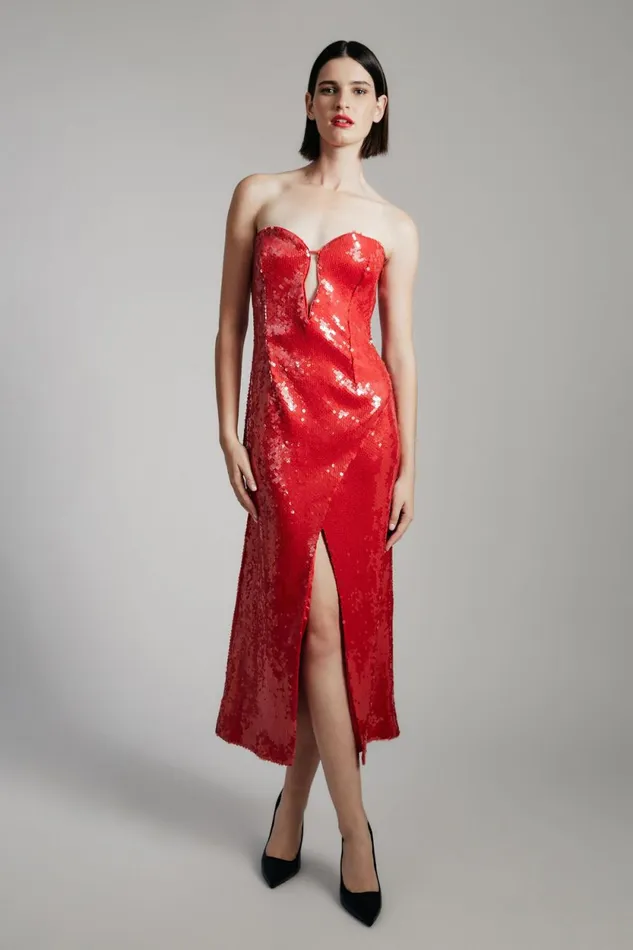 Bardot Party Dresses Antigone Sequin Midi Dress In Deep Red Deep Red 8211 Women