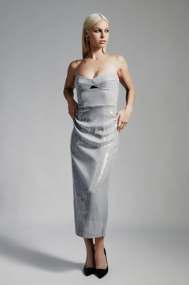 Bardot Party Dresses Cerise Sequin Midi Dress In Dove Grey Dove Grey 8211 Women