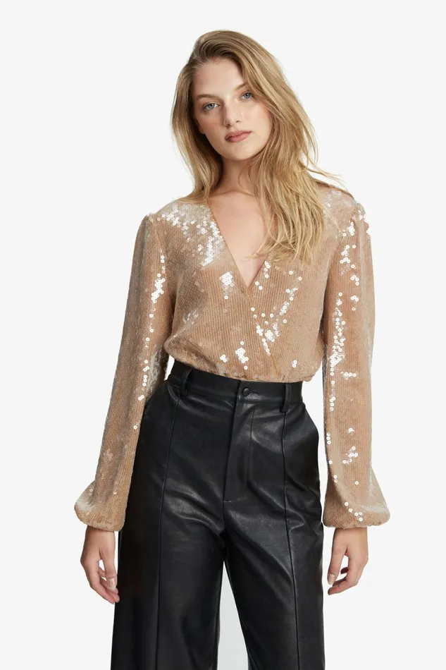Bardot Party Tops Verona Sequin Wrap Bodysuit In Nude Nude 8211 Women Bardot Party Tops Verona Sequin Wrap Bodysuit In Nude Nude 8211 Women