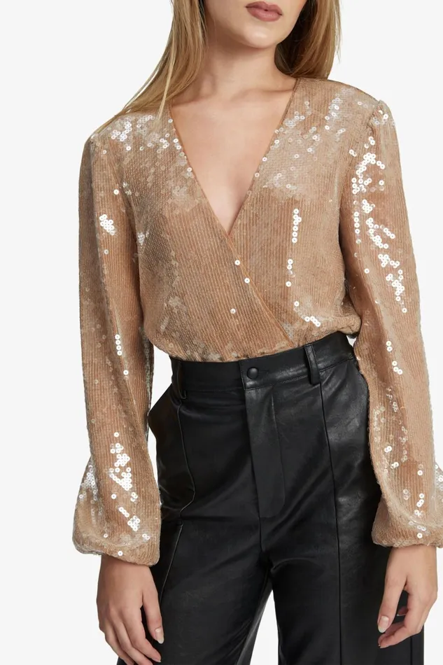 Bardot Party Tops Verona Sequin Wrap Bodysuit In Nude Nude 8211 Women Bardot Party Tops Verona Sequin Wrap Bodysuit In Nude Nude 8211 Women
