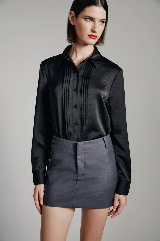 Bardot Shirts and Blouses Dinah Pintuck Satin Shirt In Black Black 8211 Women