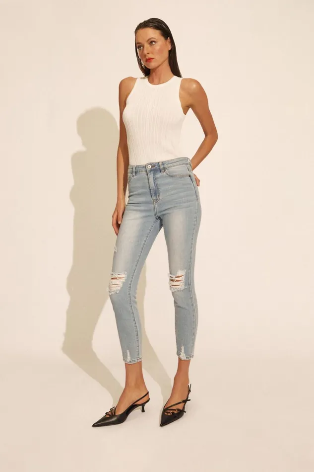Bardot Skinny Jean Khloe Hi Crop Jeans In Mid Blue Mid Blue 8211 Women