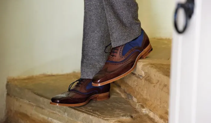 Barker Shoes Mens Oxfords McClean 8211 Navy Hand Painted Choc Suede 8211 Men