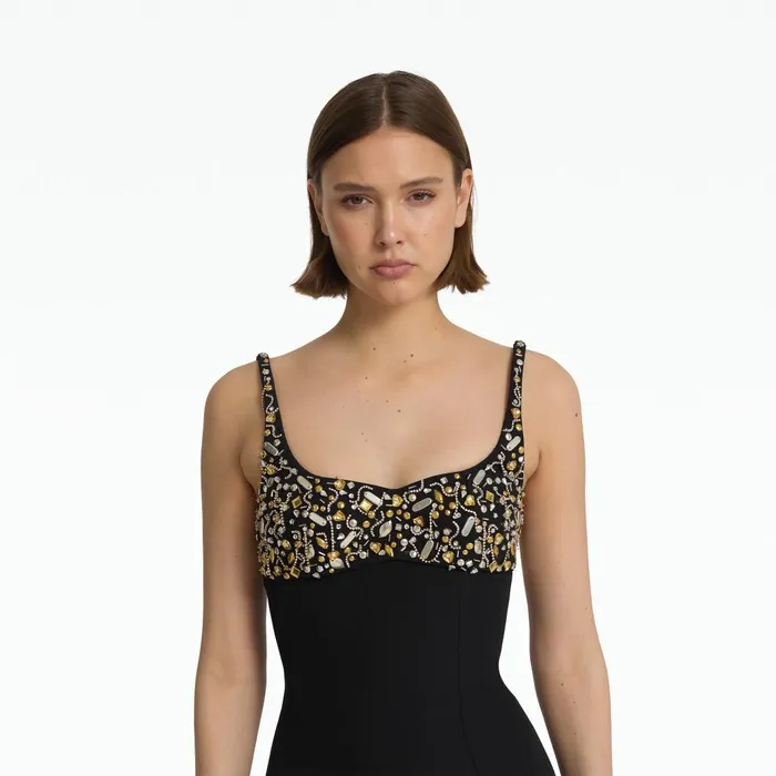 Beatriz Black and Celestial Scatter Embroidery Long Dress Women Safiyaa Dresses