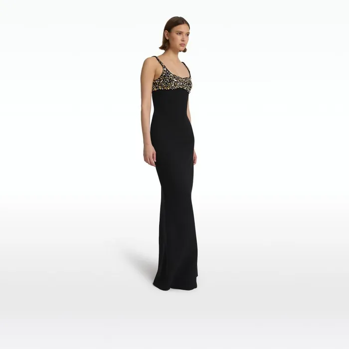 Beatriz Black and Celestial Scatter Embroidery Long Dress Women Safiyaa Dresses