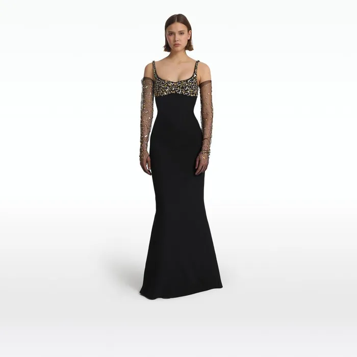 Beatriz Black and Celestial Scatter Embroidery Long Dress Women Safiyaa Dresses