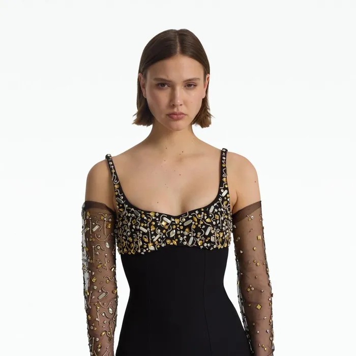 Beatriz Black and Celestial Scatter Embroidery Long Dress Women Safiyaa Dresses