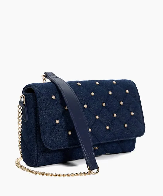 Besto Blue Pearl Embellished Denim Shoulder Bag Dune London Blue Women Dune London Handbags