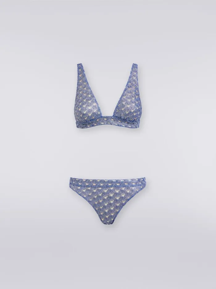 Bikini In LaceEffect Viscose With Glossy Finish Blue Women Missoni Swimsuits