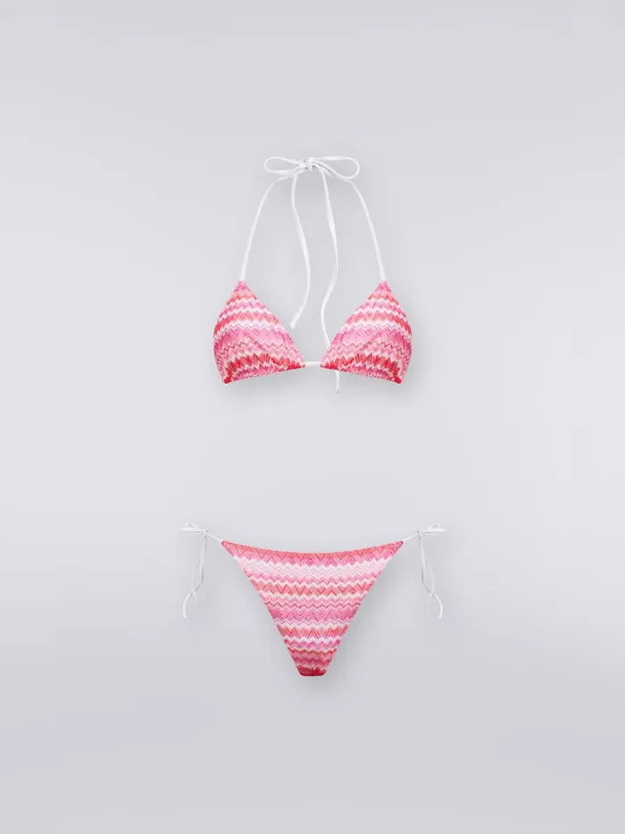 Bikini In TwoTone Zigzag Knit Pink Women Missoni Swimsuits