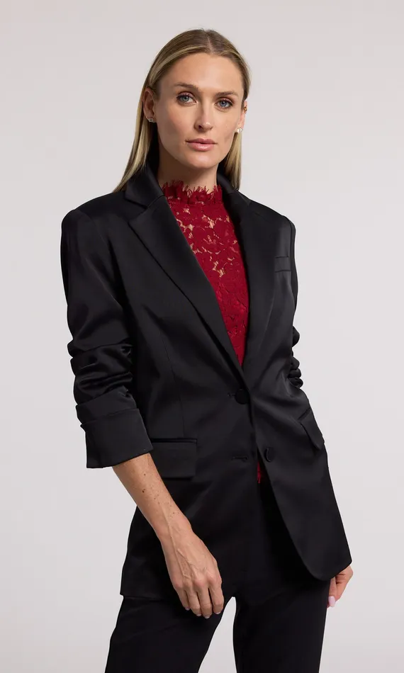 Blazers and Jackets Generation Love Clothing Women Drea Satin Blazer Black