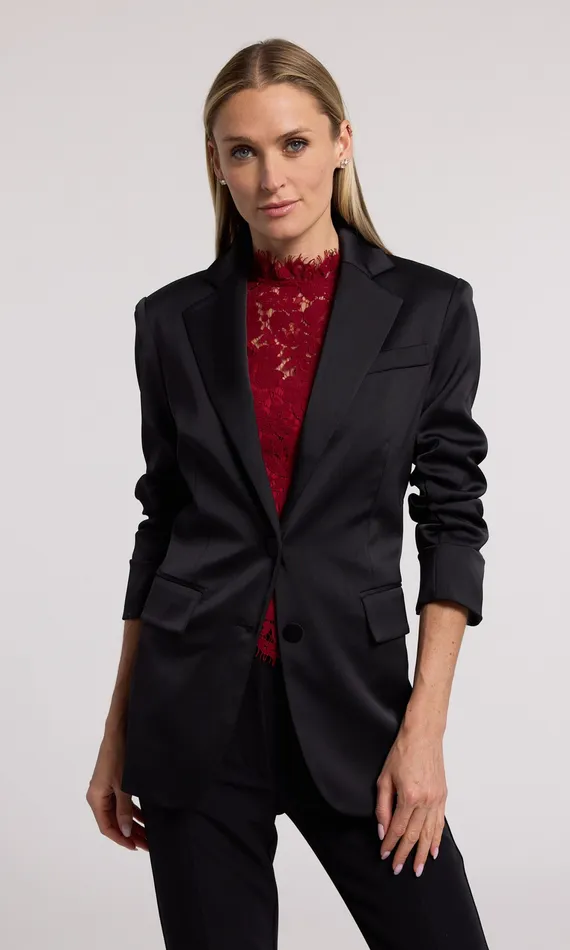 Blazers and Jackets Generation Love Clothing Women Drea Satin Blazer Black