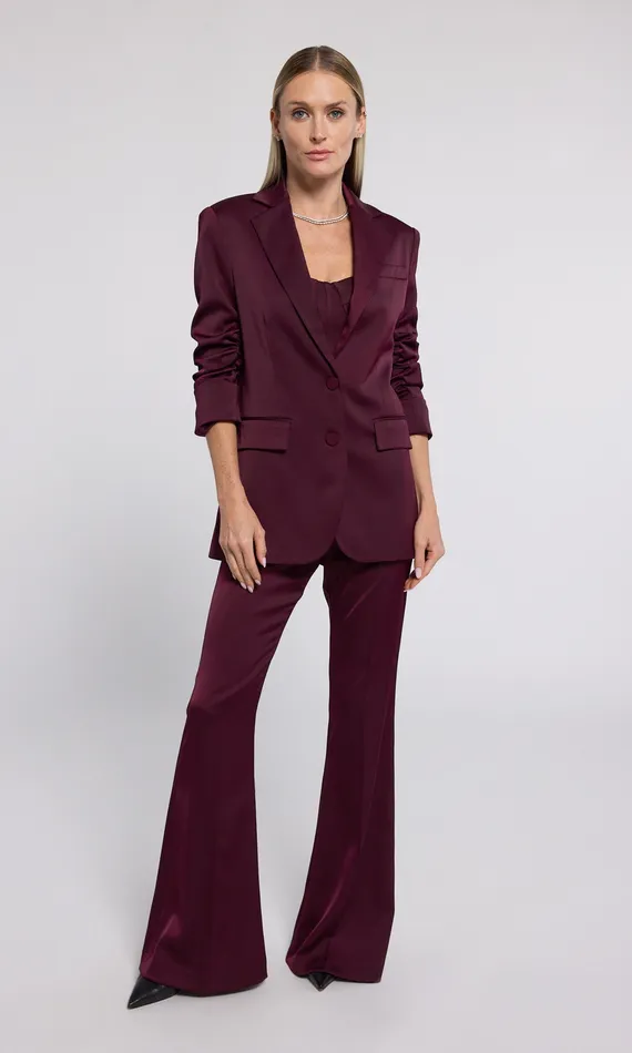 Blazers and Jackets Generation Love Clothing Women Drea Satin Blazer Black Cherry