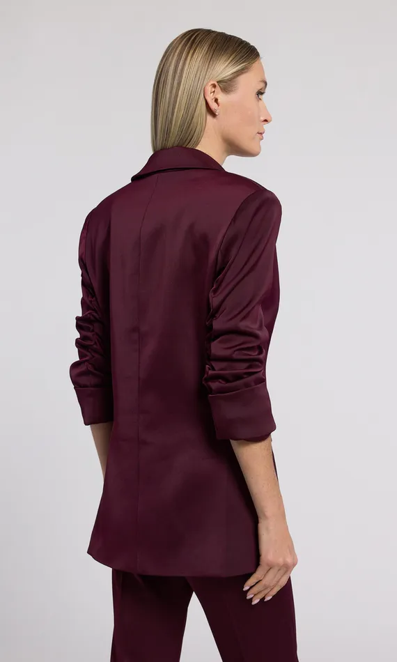 Blazers and Jackets Generation Love Clothing Women Drea Satin Blazer Black Cherry