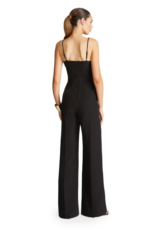Brea Jumpsuit In Stretch Crepe Black Women Halston Jumpsuits