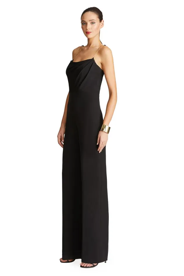 Brea Jumpsuit In Stretch Crepe Black Women Halston Jumpsuits