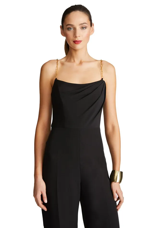 Brea Jumpsuit In Stretch Crepe Black Women Halston Jumpsuits