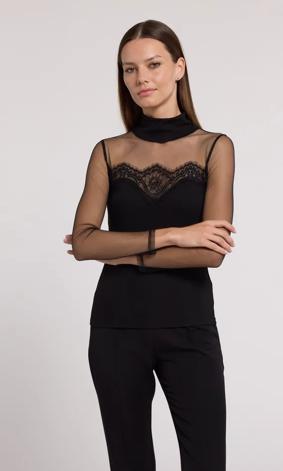 Brigitte Lace Combo Jersey Top Black Women Tops Generation Love Clothing