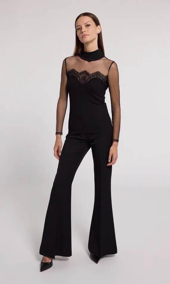 Brigitte Lace Combo Jersey Top Black Women Tops Generation Love Clothing