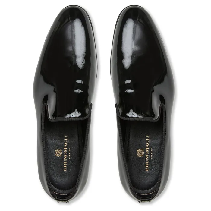 Bruno Magli Danilo ALine Patent Leather Smoking SlipperBlack Men Loafers and Slipons