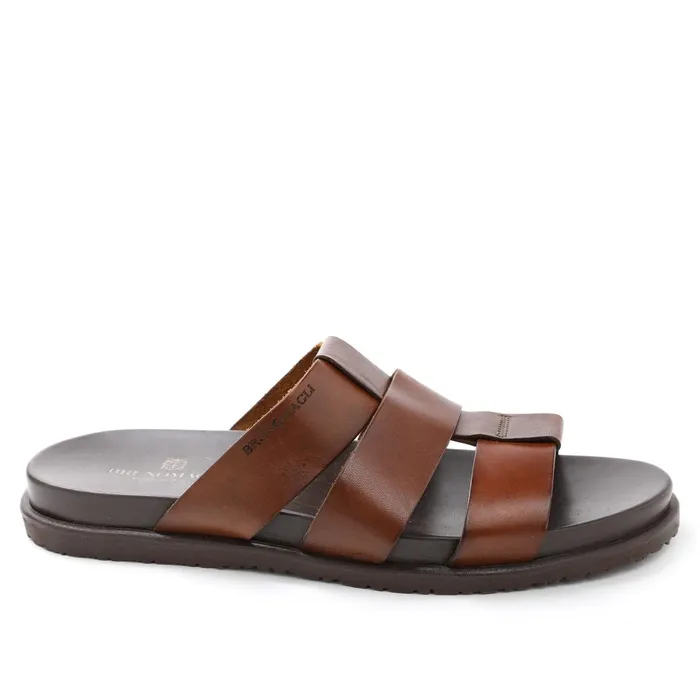 Bruno Magli Empoli Leather Slide Sandal 8211 Dark Brown Men Loafers and Slipons