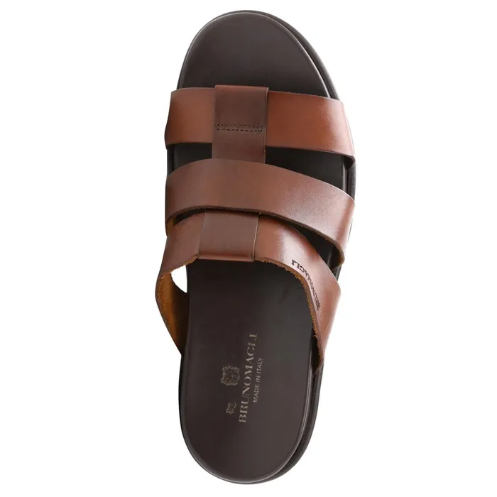 Bruno Magli Empoli Leather Slide Sandal 8211 Dark Brown Men Loafers and Slipons