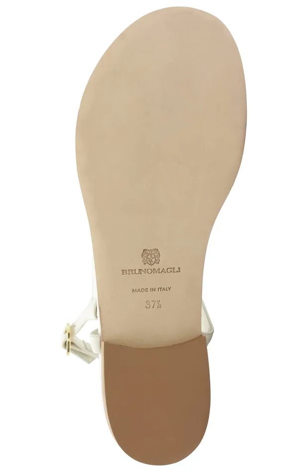 Bruno Magli Marina Leather Embellished Thong Sandal 8211 Off White Women Sandals and Slides