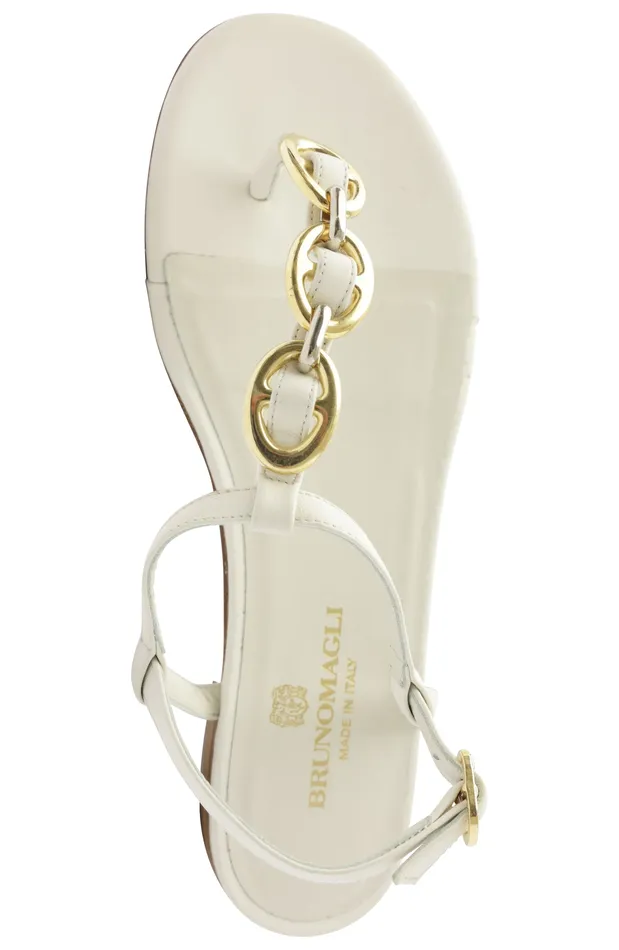Bruno Magli Marina Leather Embellished Thong Sandal 8211 Off White Women Sandals and Slides