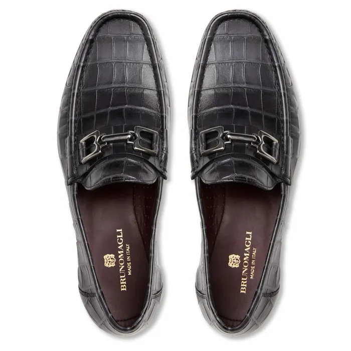 Bruno Magli Trieste Classic Moccasin Black Croc Men Dress Shoes