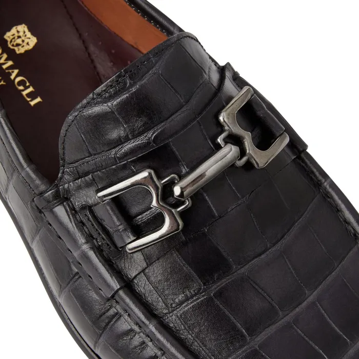 Bruno Magli Trieste Classic Moccasin Black Croc Men Dress Shoes
