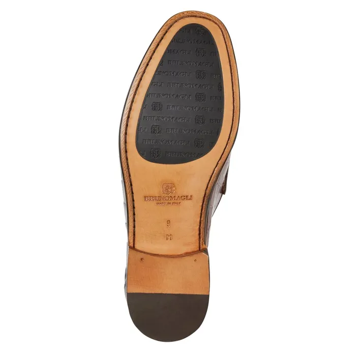 Bruno Magli Trieste Classic Moccasin Brown Croc Men Dress Shoes