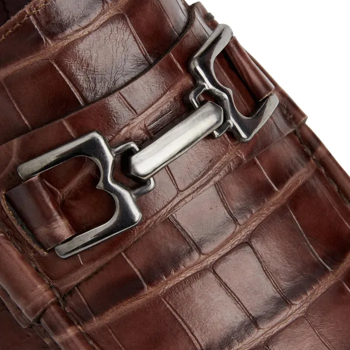 Bruno Magli Trieste Classic Moccasin Brown Croc Men Dress Shoes